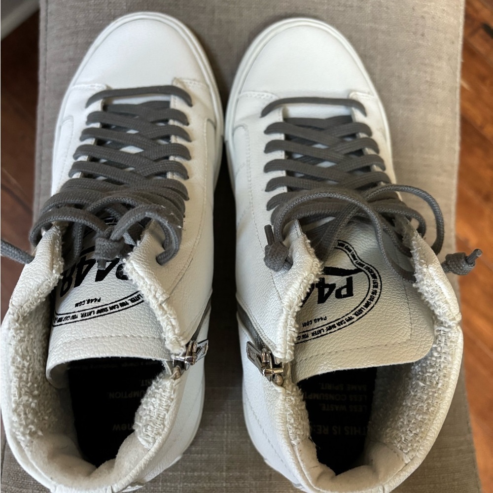 P448 Womens B Star Whiter Sneaker High Top Zipper Gray Laces Size 40 - Picture 3 of 10
